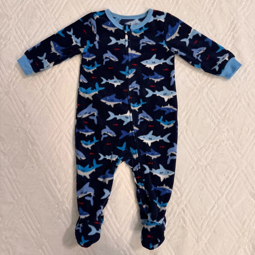 3 for $15 Absorba Navy Shark Print Baby Fleece Footie 6M